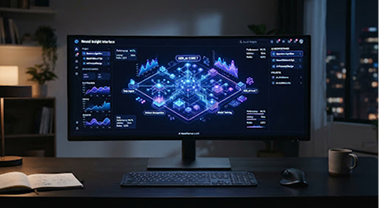 Digital analytics dashboard illustrating connected content and data